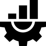 Ein Icon eines Zahnrades das mit einem Leistungschart kombiniert ist
